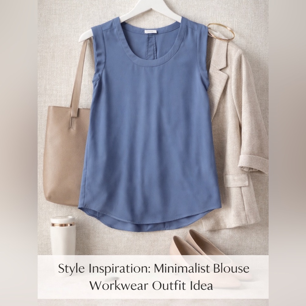 Pleione Bailey Blue Sleeveless Blouse Double Pleat Back Size Small
